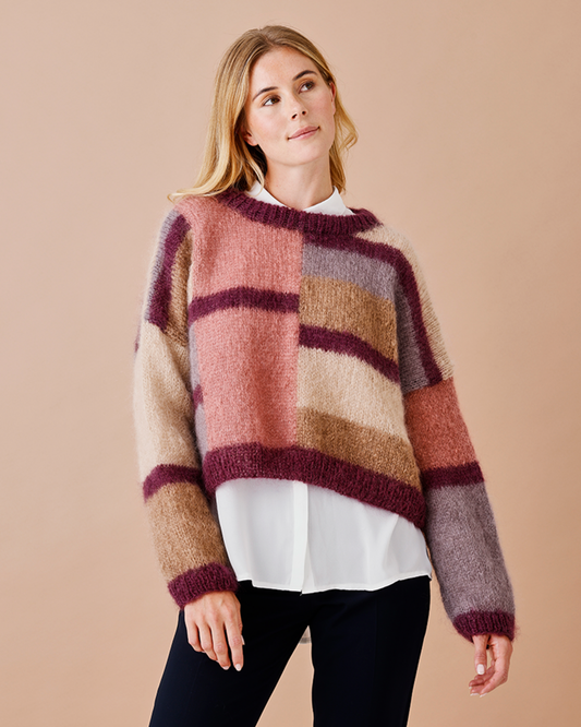 Bella Oversize sweater i grafiske felter (Svenska)